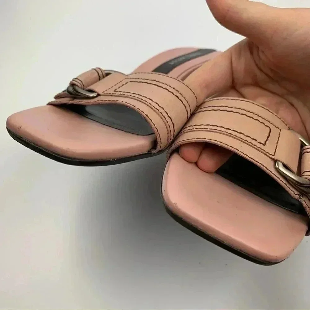 Nine West Yara heels sz 6 mauve pink leather square toe slides vintage 90s y2k